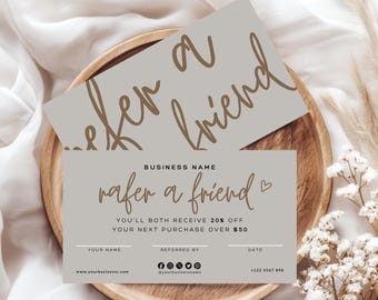 Boho Refer A Friend Business Card Template, Printable Referral Discount Rewards Card, Client Referral Card, Editable Rewards Card - Bohie