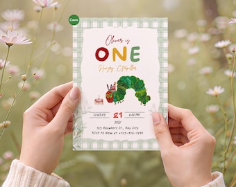Hungry Caterpillar Birthday Invitation • Editable 1st Birthday Invite • Caterpillar Party Printable • Book Birthday Party