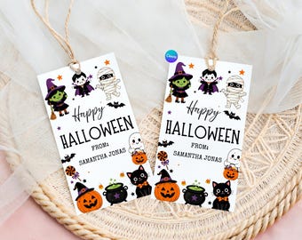 Halloween Favor Tags, Happy Halloween Treat Bag Tags, Editable Halloween Gift Tags, Trick or Treat Party Favor, Canva Template