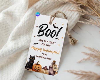 Halloween Favor Tags Printable, Boo Treat Bag Tags, Editable Halloween Gift Tags, Trick or Treat Party Favor, Canva Template