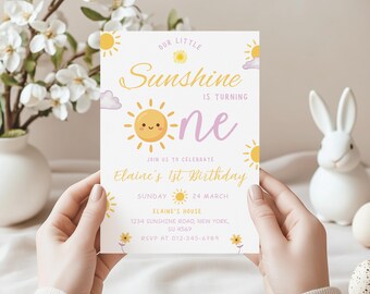 Sunshine Birthday Invitation, Girl 1st Birthday Invite, Sun Invitation, Sunshine 1st Birthday Invitation