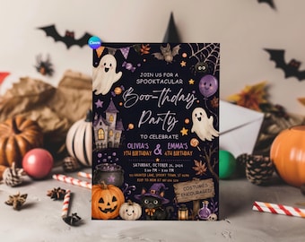 Halloween Birthday Invitation, Spooky Ghost Party Invite, Editable Canva Template, Kids Costume Party, Printable 5x7