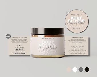 Etiqueta envoltorio editable Canva Etiqueta para frasco de 2 oz Etiqueta adhesiva para frasco de 4 oz Etiqueta adhesiva envolvente para frasco de 8 oz Etiqueta para manteca corporal Etiqueta para crema facial Mascarilla capilar