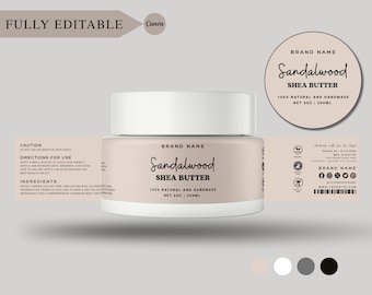 Editable Wrap Label Canva 2oz Jar Label 4oz Jar Sticker Label 8oz Jar Wrap Around Sticker Body Butter Label Facial Cream Label Hair Mask