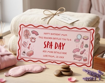 Buono regalo per una giornata alla spa modificabile con Canva, biglietto da stampare a casa, certificato regalo digitale, carta regalo per spa, buono regalo stampabile, regalo dell'ultimo minuto