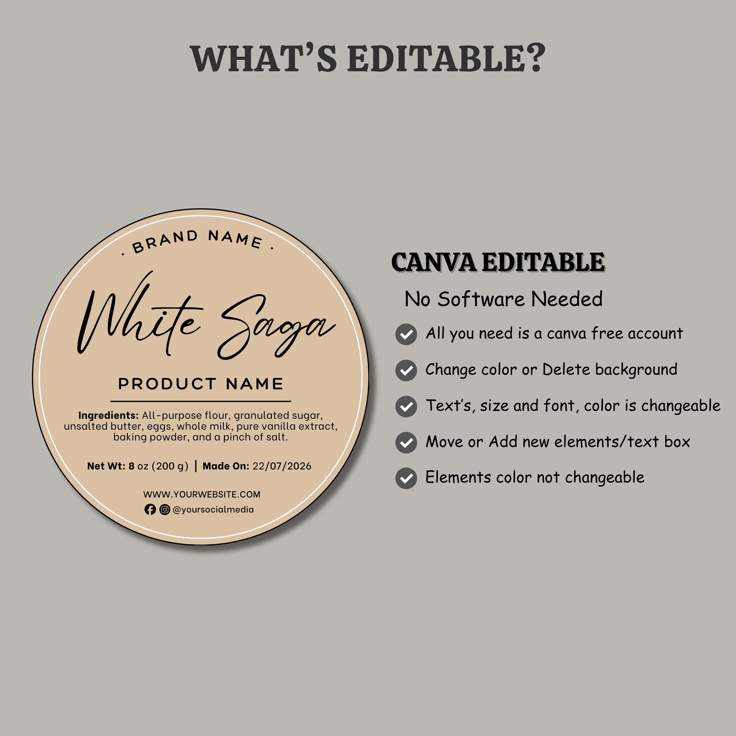 Product Sticker Format Editable Circle Label Template, Custom Digital Product Sticker Template ...