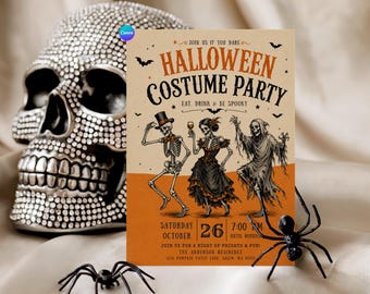 Halloween Costume Party Invitation Template, Editable Canva Halloween Invite, Vintage Spooky Party, Printable 5x7 Digital Download