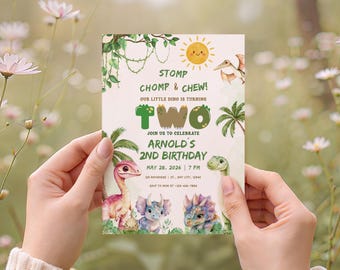 Dinosaur 2nd Birthday Invitation | Two Rex Birthday Invite | Cute Dino Birthday Party | Editable Dinosaur Invitation | Digital Download