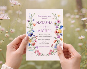 Floral Wedding Invitation Template | Wildflower Wedding Invite | Editable Wedding Invitation | Botanical Wedding Invite | Digital Download