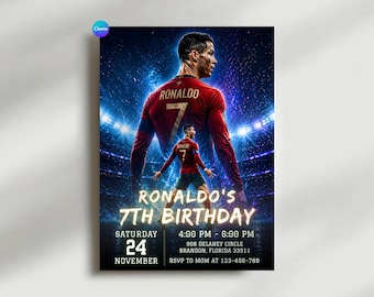 Cristiano Ronaldo Birthday Invitation, Editable Soccer Party Invite, CR7 Football Theme, Instant Download