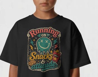 Kids | Teens | Shirts |Running on Snacks & Attitude Kids Tee | FREE SHIPPING | Funny Monster Snack Shirt