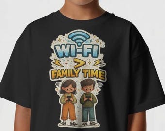 Kids | Teens | Shirts |Wi-Fi Family Time Kids Tee | FREE SHIPPING | Cute Cartoon Siblings, Tech Humor