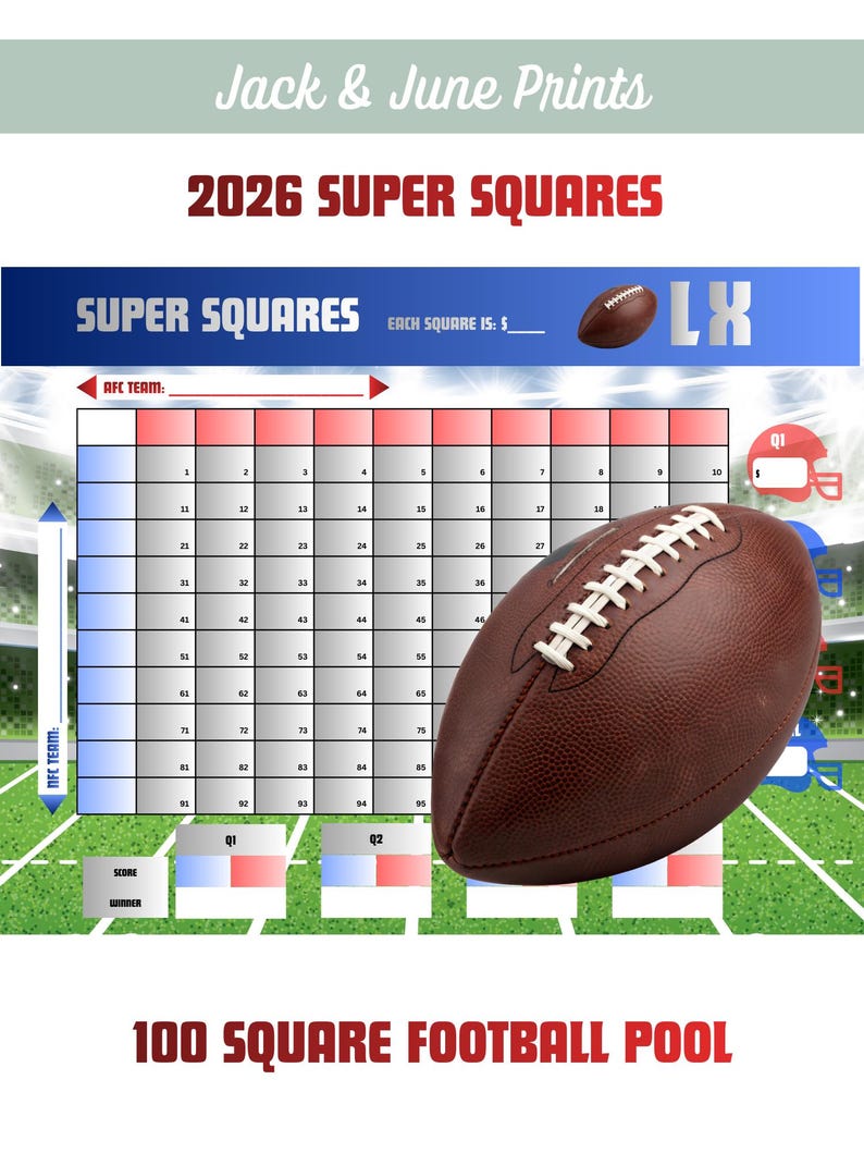 Football Squares for 2026 Super Big Game | 100 Squares Football Pool ...