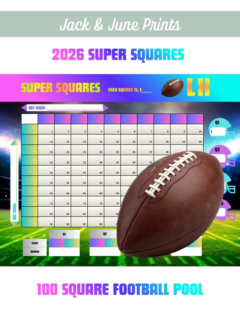 Super Squares for 2026 Super Big Game | 100 Squares Football Pool ...