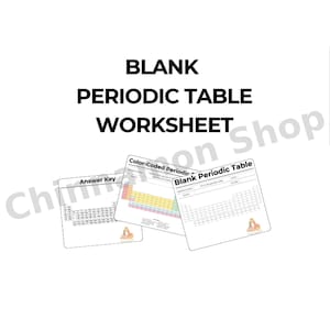 May include: A stack of three white worksheets with the text "BLANK PERIODIC TABLE WORKSHEET". One worksheet is labeled "Answer Key", another "Color-Coded Periodic Table", and the third "Blank Periodic Table".