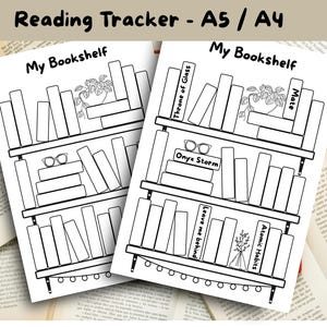 Druckvorlage Bücherregal, Lese-Tracker, Reading Log, Bookshelf, 30 Bücher aufschreiben, PDF Download, A4, A5, Lesetagebuch, Reading Journal