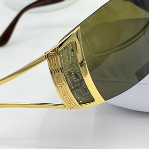 Versace Y2K Shield Wraparound Sunglasses Gold Green Vintage Women image 8