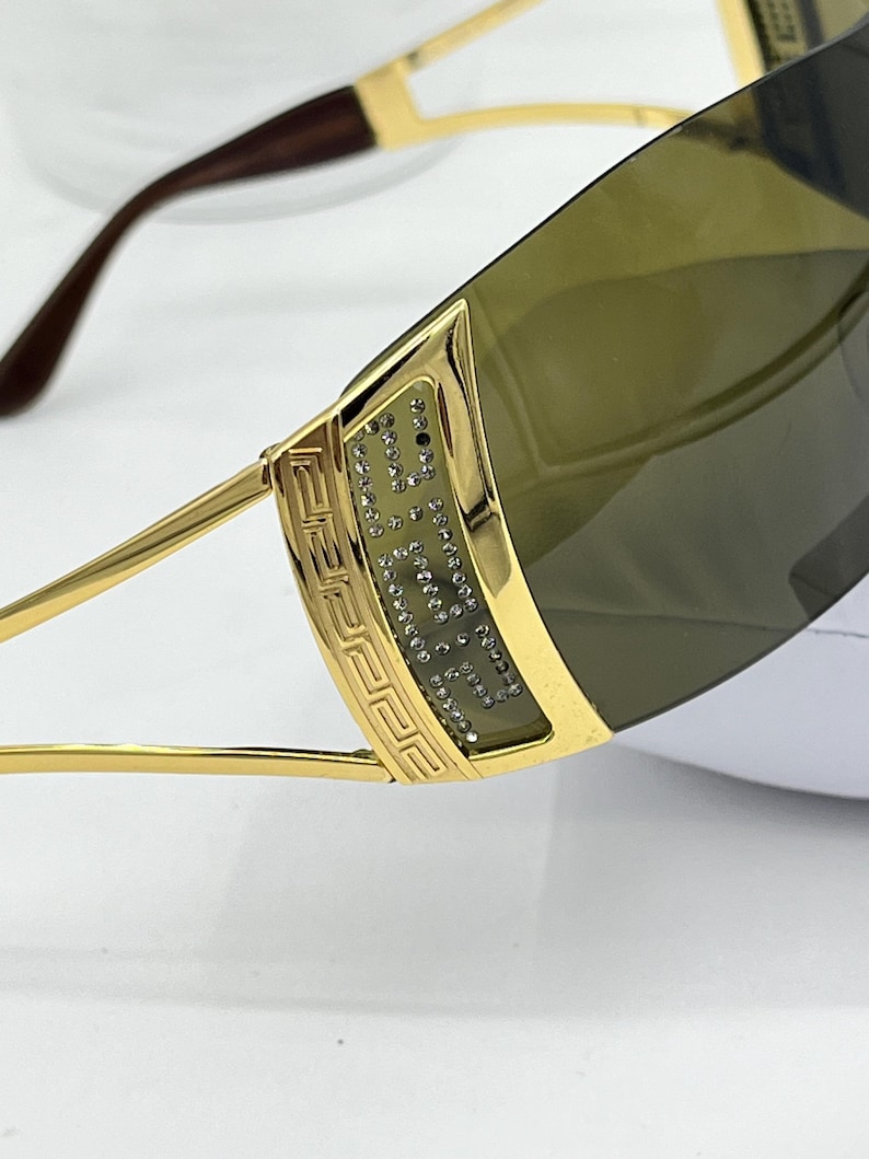 Versace Y2K Shield Wraparound Sunglasses Gold Green Vintage Women image 8