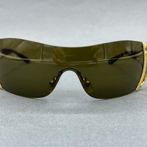 Versace Y2K Shield Wraparound Sunglasses Gold Green Vintage Women image 2