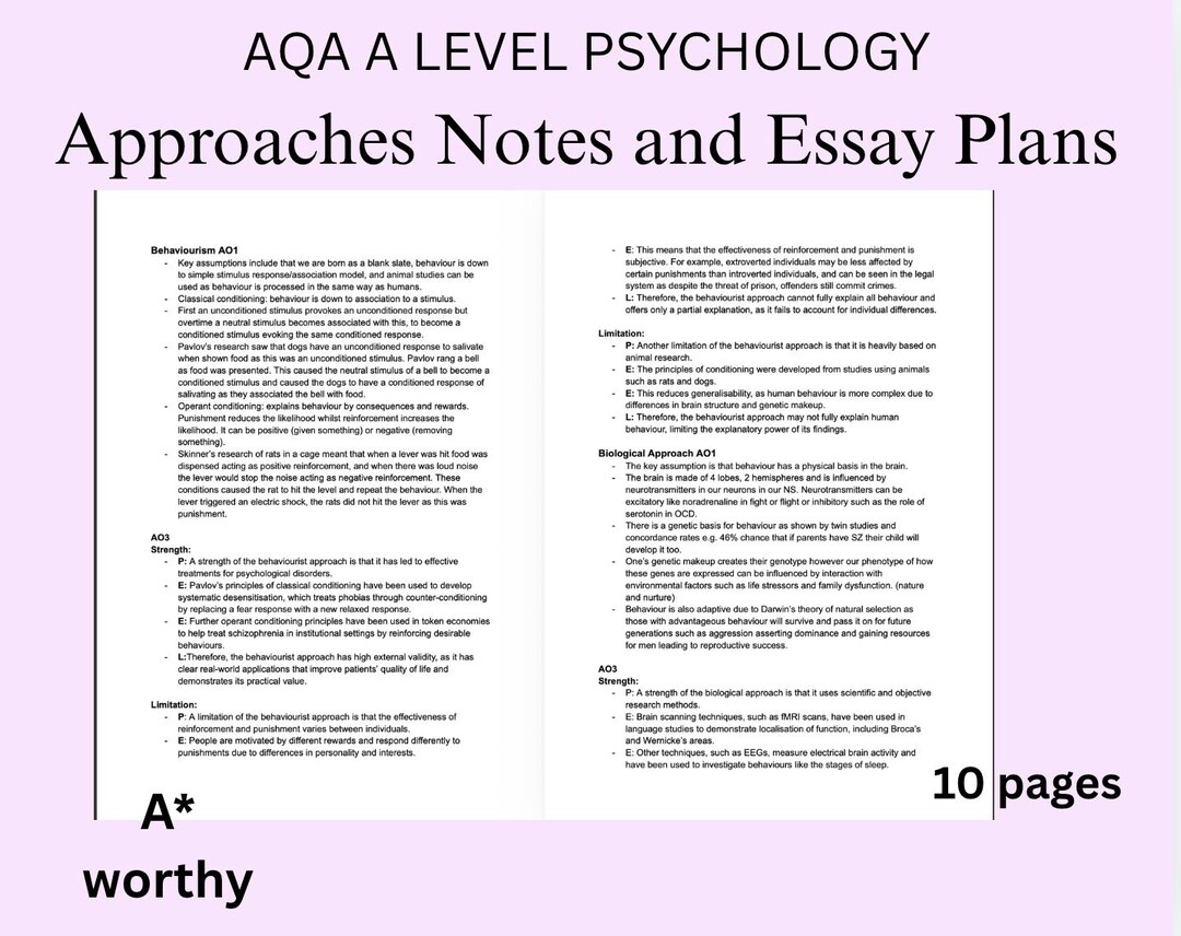 AQA A Level Psychology Approaches Notes and Essay Plans - Etsy