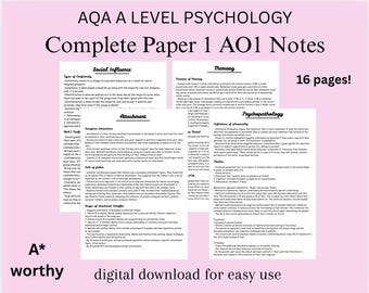 Notas COMPLETAS do exame AQA A Level de Psicologia, Prova 1, AO1