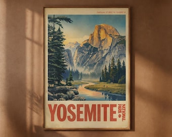 Yosemite National Park Vintage Travel Poster Print – Retro California Landscape Artwork