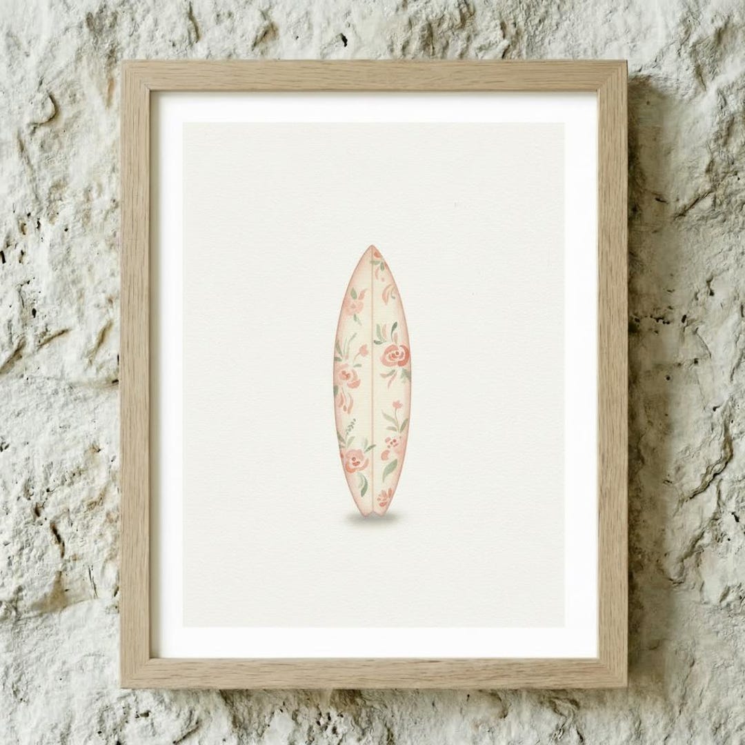 Floral Surfboard Print, Coastal Wall Art, Minimal Beach Decor - Etsy