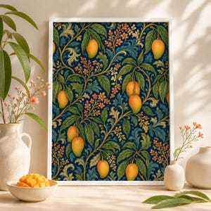 William Morris Mango Print, Tropical Botanical Wall Art, Exotic Fruit Artwork