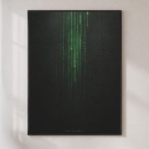 The Matrix Poster, Green Code Rain Wall Art, Minimalist Sci-Fi Film Print, Dark Cyber Decor