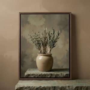 Stitched Herb Print, Botanical Still Life, Mediterranean Decor