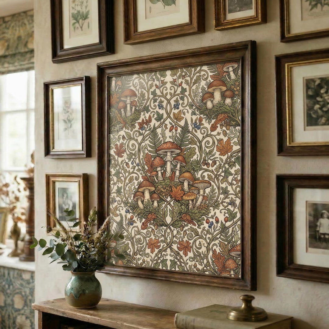 William Morris Inspired Mushroom Print – Vintage Botanical Forest Wall ...