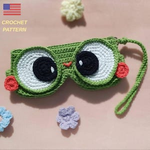 Custodia per occhiali a forma di rana all'uncinetto, modello PDF per portaocchiali a forma di rana all'uncinetto, custodia per occhiali da sole carina, copriocchiali a forma di animale kawaii, custodia amigurumi