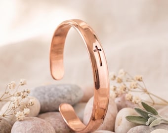 Puur koperen armband, kruisarmband, massieve manchetarmband, ideaal als cadeau, unieke sieraden