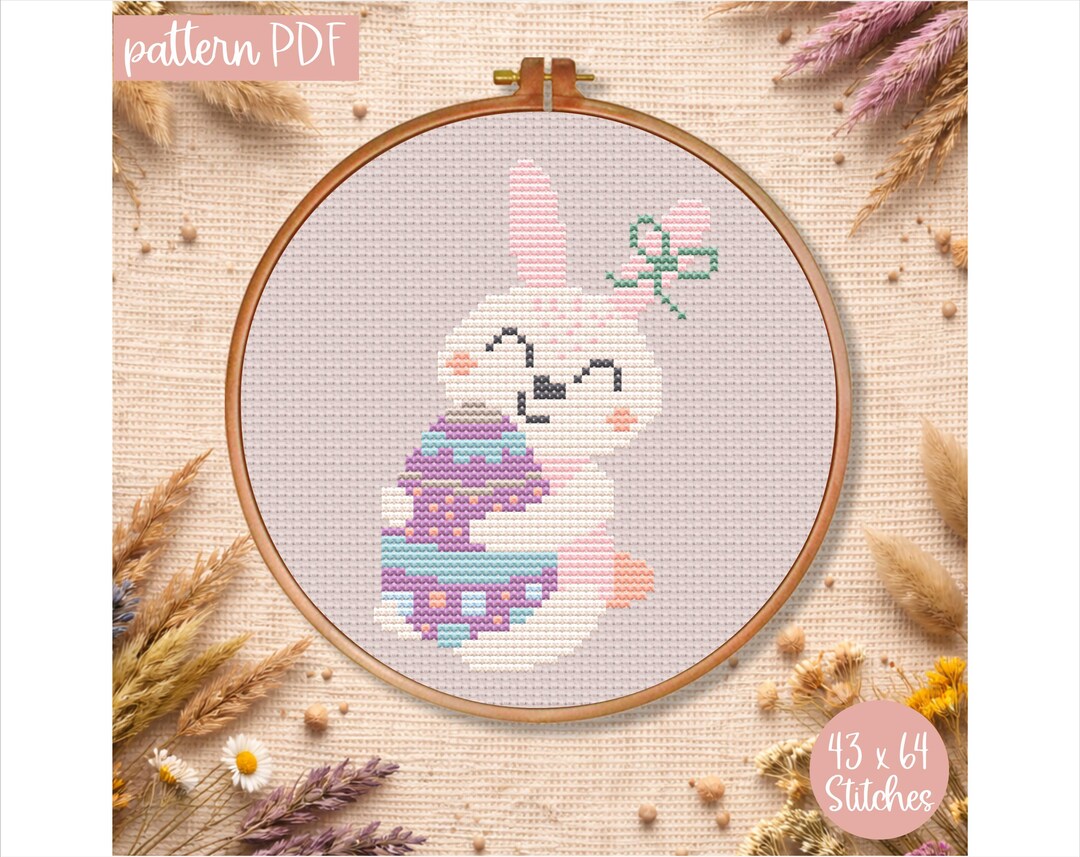 Cute Easter Bunny Cross Stitch Pattern PDF - Mini Xstitch Chart - Hand ...