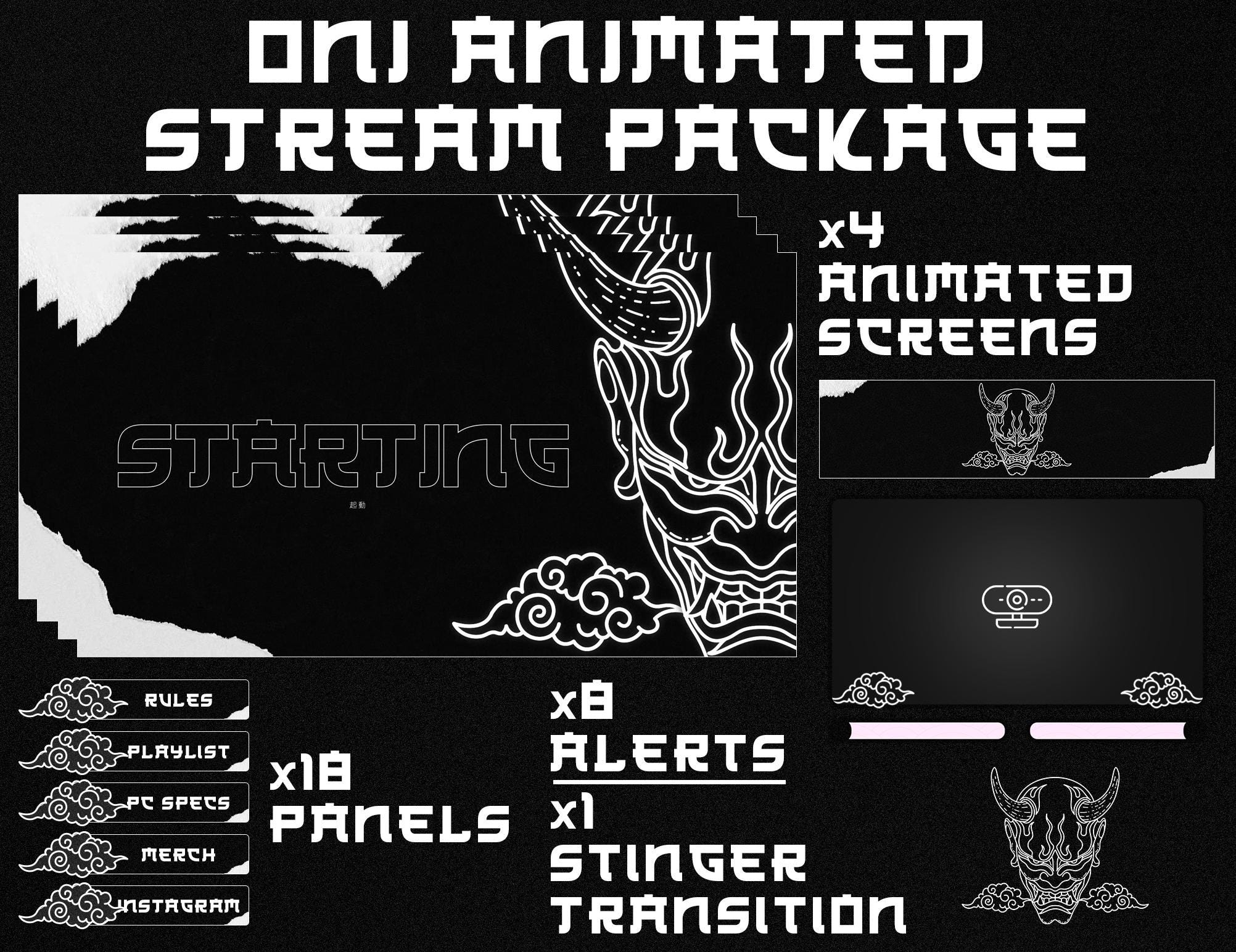 Oni Mask Animated Stream Overlay Package - Etsy