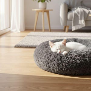 Calming Donut Pet Bed, Plush Faux Fur, Cozy Nest for Dogs and Cats