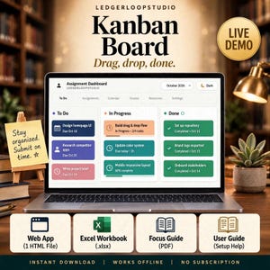 Kanban Board Web App with Dashboard | Drag and Drop To Do, In Progress, Done | Focus Timer, 100% Offline