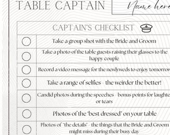 Table Captain - Wedding Stationary Template (Downloadable and customisable)