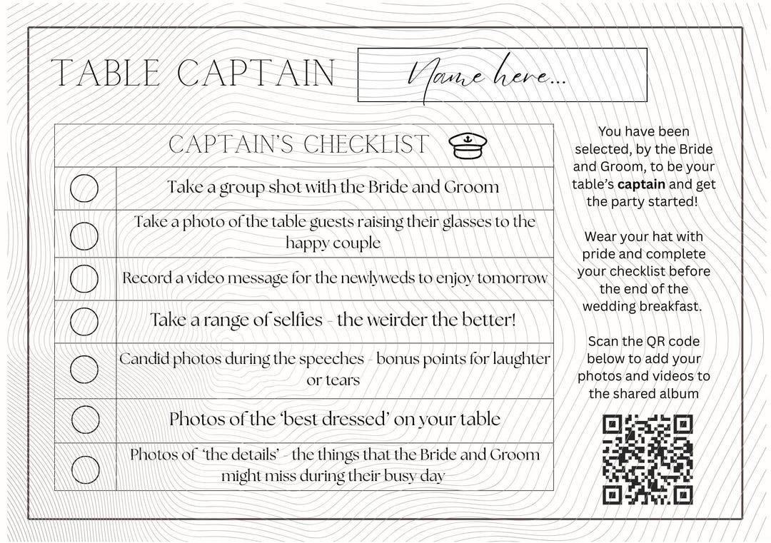 Table Captain - Wedding Stationary Template (downloadable and ...