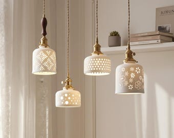 Nordic White Ceramic Flower Pendant Light Modern Floral Hanging Lamp for Kitchen Island Dining