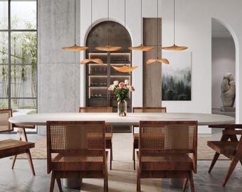 Sculptural Wood Leaf Chandelier – Cascading LED Pendant for Grand Interiors