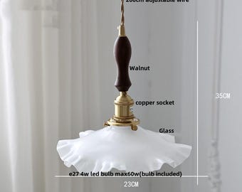 White Glass Flower LED Pendant Light Nordic Modern Bedside Hallway Reading Hanging Lamp