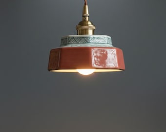Ceramic Copper Pendant Light Hand Painted Nordic Japanese Wabi Sabi Hanging Ceiling Lamp Fixture