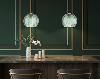 Nordic Green Leaf Glass Pendant Light Modern Botanical Hanging Lamp Dining Room