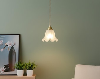 White Glass Flower LED Pendant Light Nordic Modern Minimalist Bedside Hallway Reading Hanging Lamp