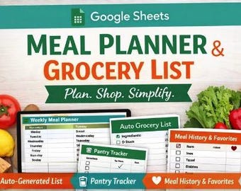 Maaltijdplanner Google Spreadsheets | Wekelijkse maaltijdplanner + automatische boodschappenlijst | Pantry-tracker | Eenvoudige digitale planner