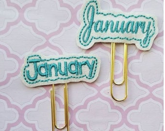 January word vinyl planner paperclip, "January" month bookmark, Choice of font January vinyl planner paperclip, planner paperclip accessory