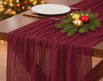 Burgundy Gauze Table Runner | 120 inch Boho Wedding Decor