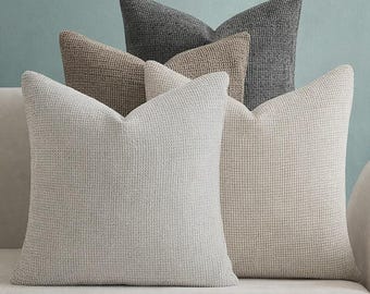 Neutral Chenille Throw Pillow Covers Set | Farmhouse Boho Decor
