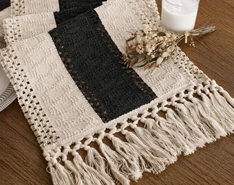 Macrame Table Runner with Tassels | Boho Farmhouse Burlap Decor | 12x72 Rustic Dining Christmas Decor